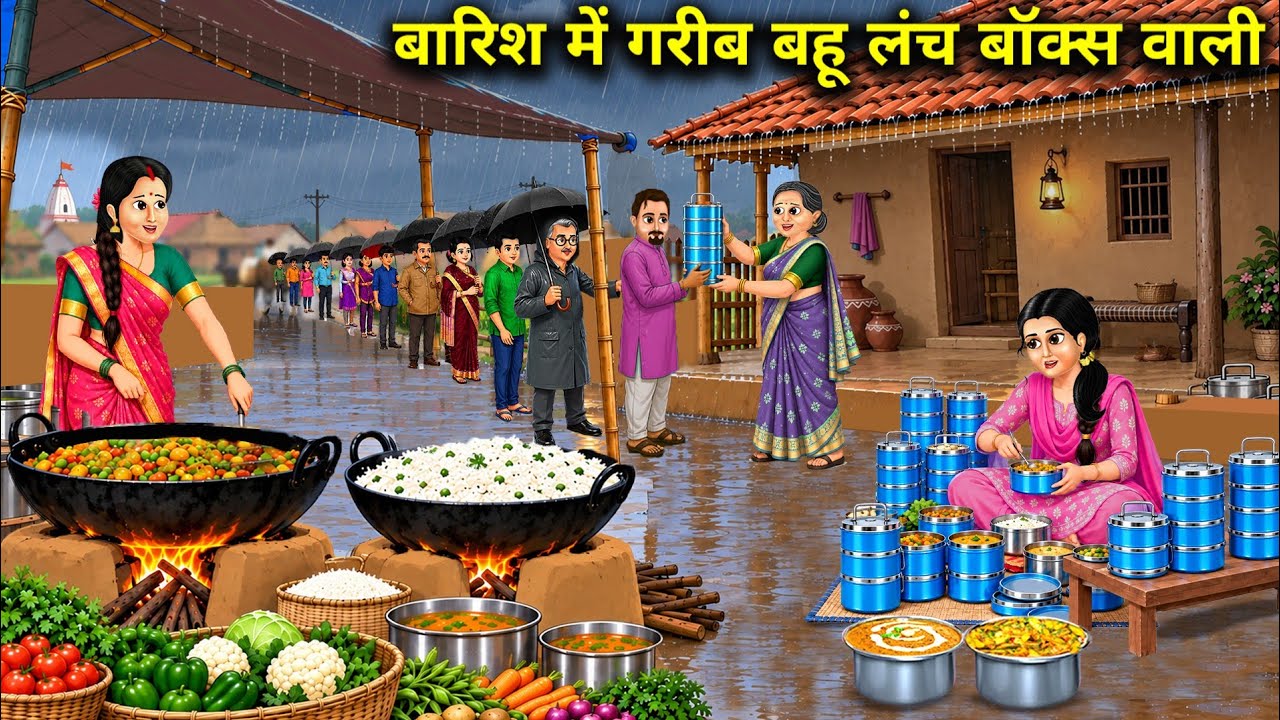 बारिश में गरीब बहू लंच बॉक्स वाली | The poor daughter-in-law with the lunch box in | Cartoon Video 