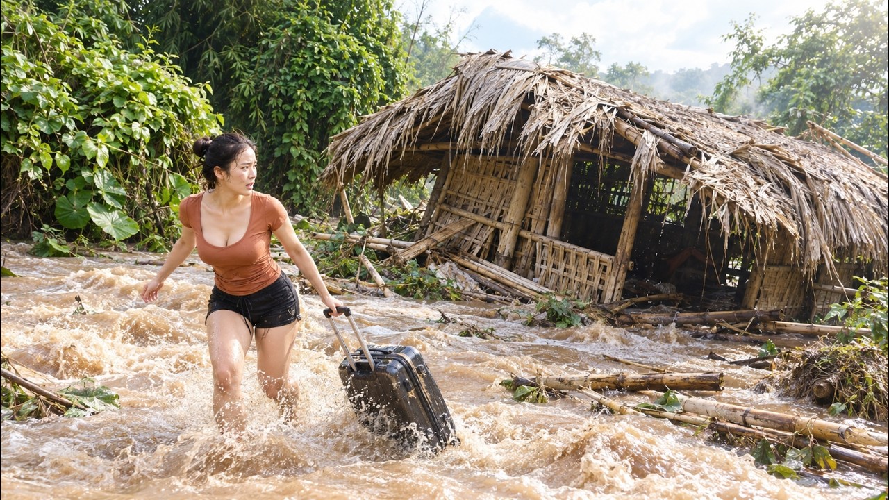 Escaping from a Flood-Swept House - A Girl Builds Her Own Bamboo House on a Hilltop