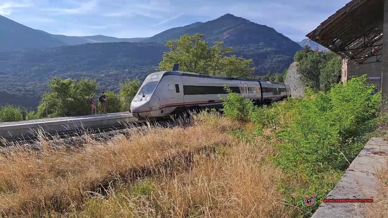 Renfe CAF at 1078 meters at Villanua station | Pyrenees Mountain Journey | Spain