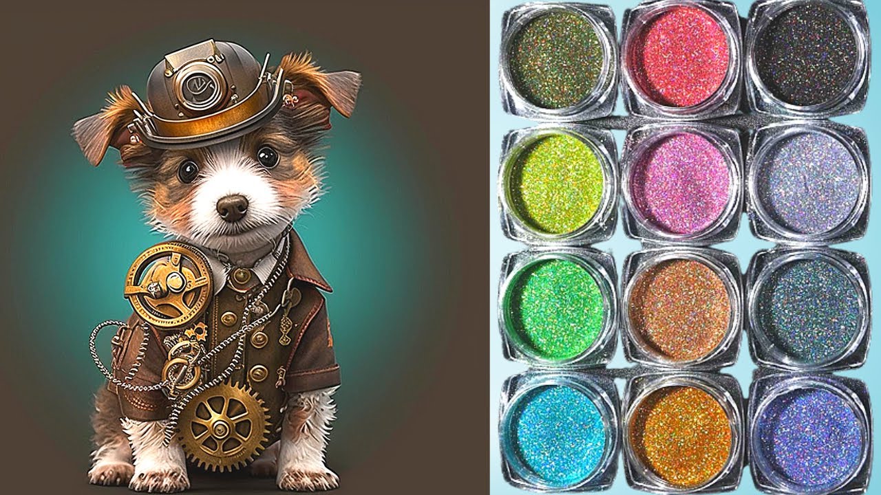 Vivid Holographic Dust, Steampunk Puppy Resin Tumbler!