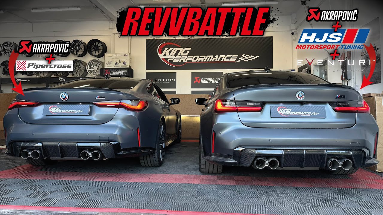 REVVBATLLE AKRAPOVIC EXHAUST vs AKRAPOVIC + HJS DOWNPIPES + EVENTURI passend für BMW M4 G82 M3 G80