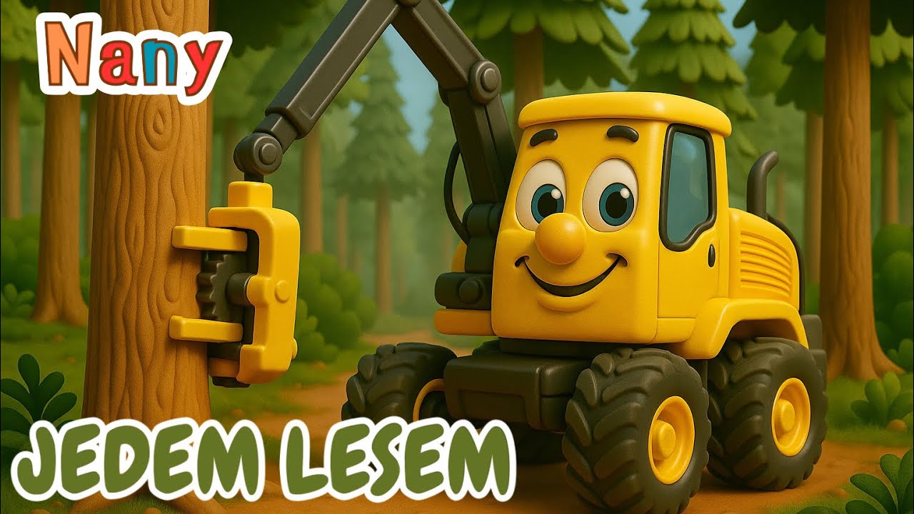 Jedem lesem - ANIMOVANÁ VERZE - dětská písnička o traktoru, pile, harvestoru a dalších strojích 