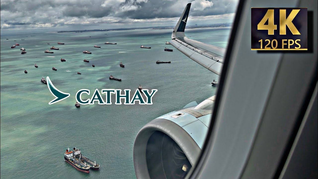 Cathay A321neo landing in Singapore Changi International Airport (4K120FPS)