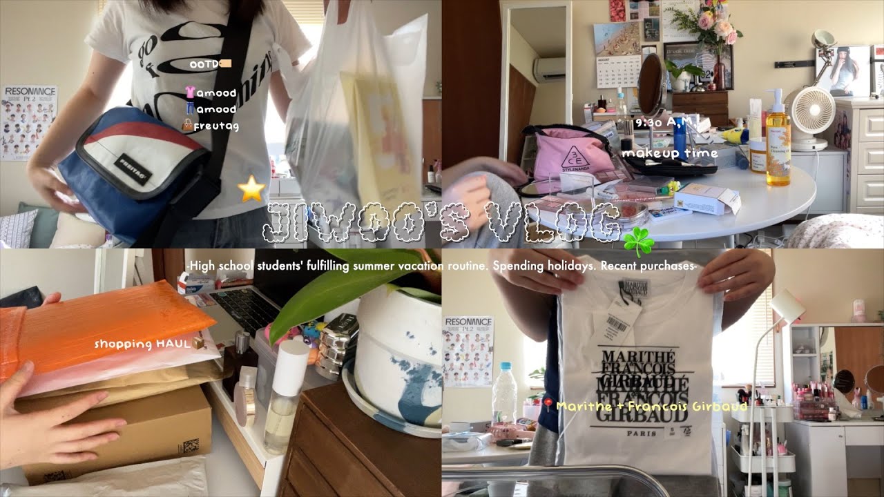 \VLOG/高校生の散財多めの夏休みの日常🎀✨新しいコスメと服の大量購入📦映画を見てショッピングする日🎥Qoo10購入品紹介☘️