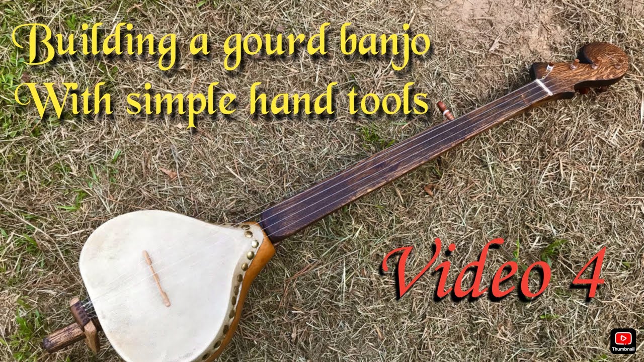 Building a gourd banjo with hand tools, part4: stretching the head