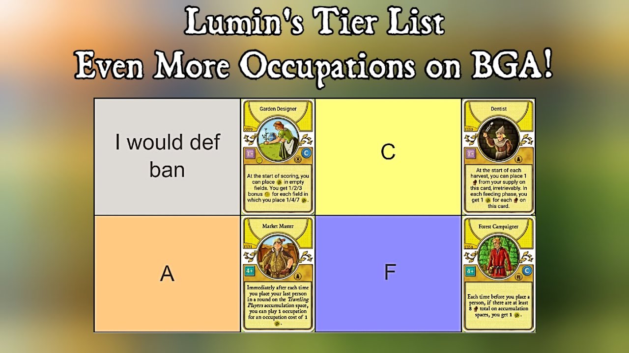 Lumin's Agricola Occupations Tier List - 2024 Even More Edition