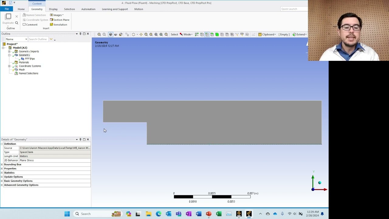 Axisymmetric Pipe Flow with Turbulence Modeled with Ansys Fluent