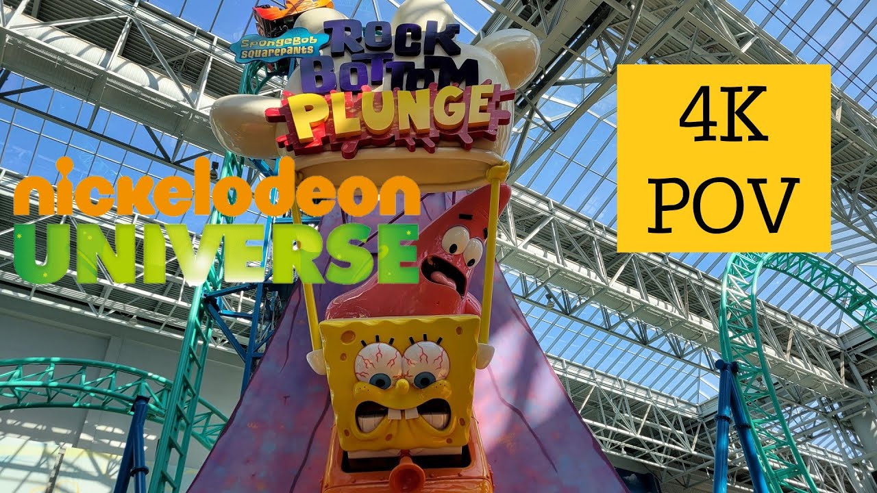 Spongebob Squarepants Rock Bottom Plunge Roller Coaster (4K POV) Nickelodeon Universe