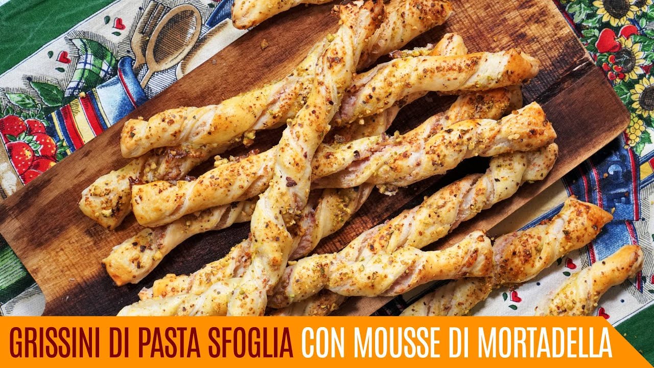 Grissini di pasta sfoglia con mousse di mortadella - Le video ricette di Lara