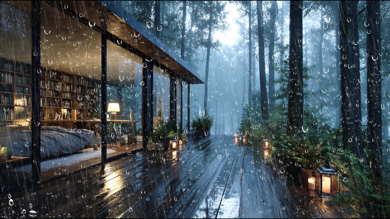 Rainy Night ASMR | Cozy Modern Bedroom in the Forest 10 Hours