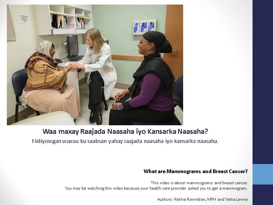 What are Mammograms and Breast Cancer? A Narrated Slideshow in Somali