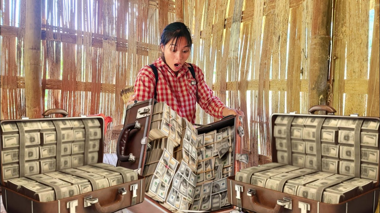 The girl finished building the chicken coop and found a large sum of money in an abandoned house.