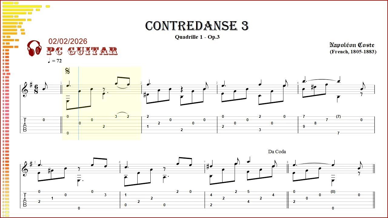 Napoléon Coste, Op.3 Quadrilles 1 Contredanse 3, guitar