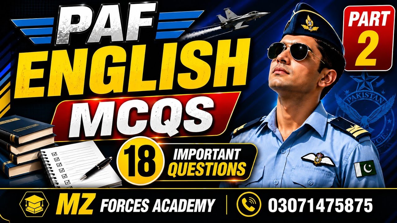 PAF English MCQs Part 2 | 18 Most Important English MCQs with Answers | PAF Initial Test 2026