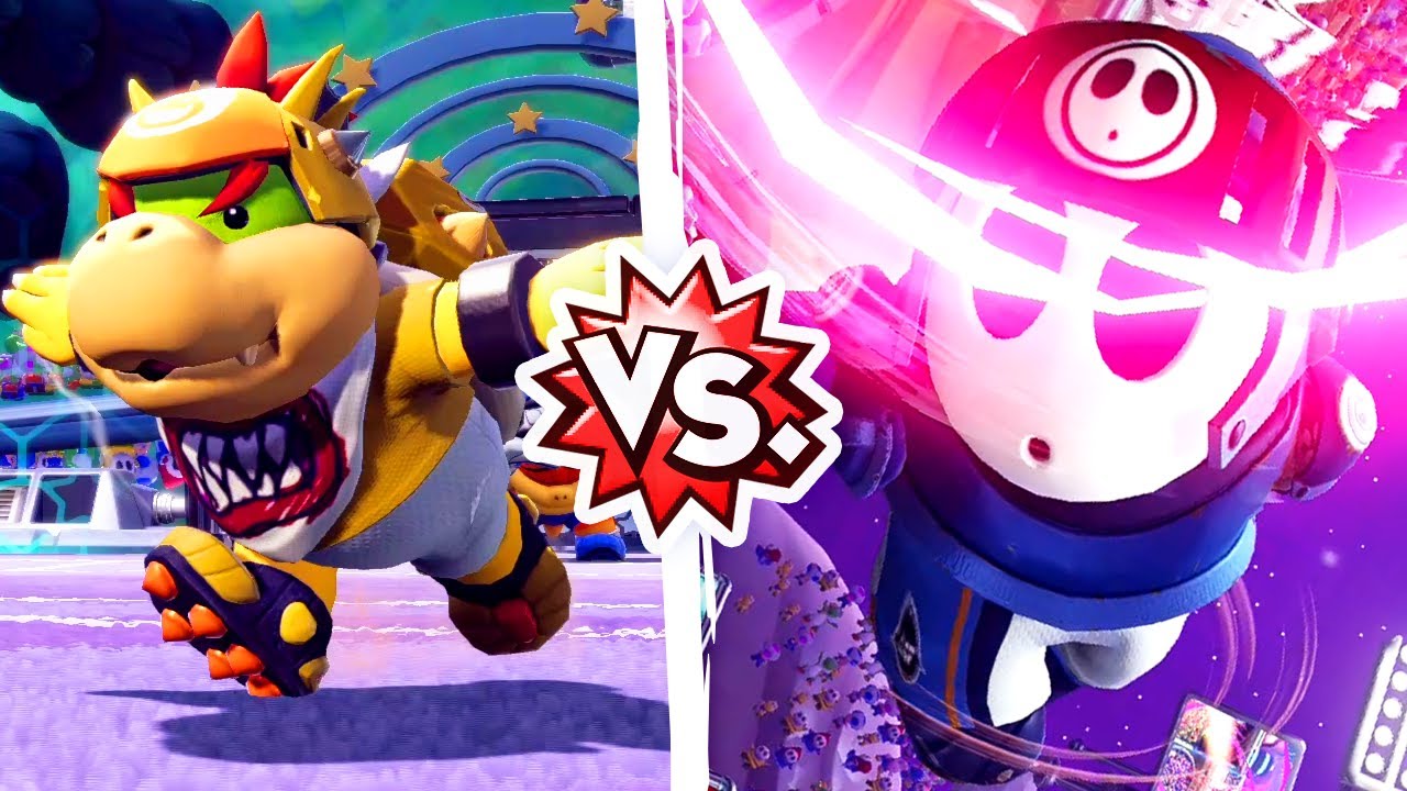 Mario Strikers Battle League - Shellfish Bowser Jr. Vs. Knight Shy Guy