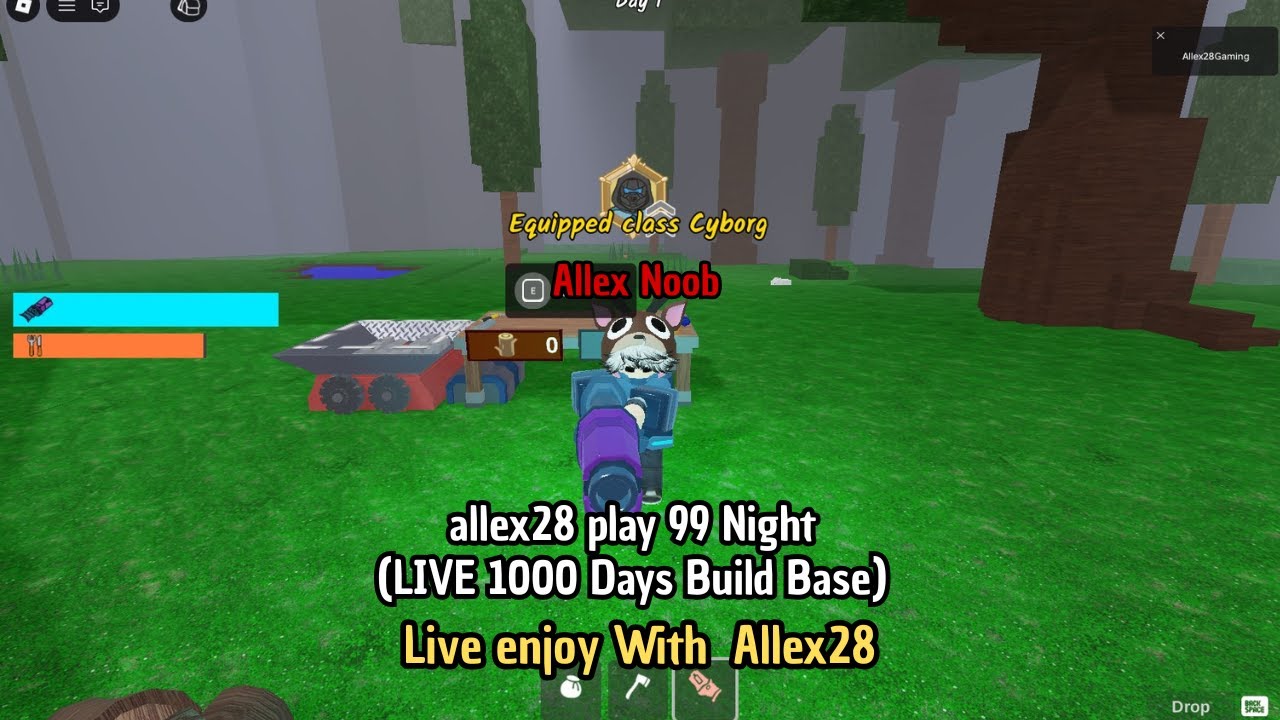 Allex28 play 99 Night Roblox (LIVE 10000 Days Build Base)