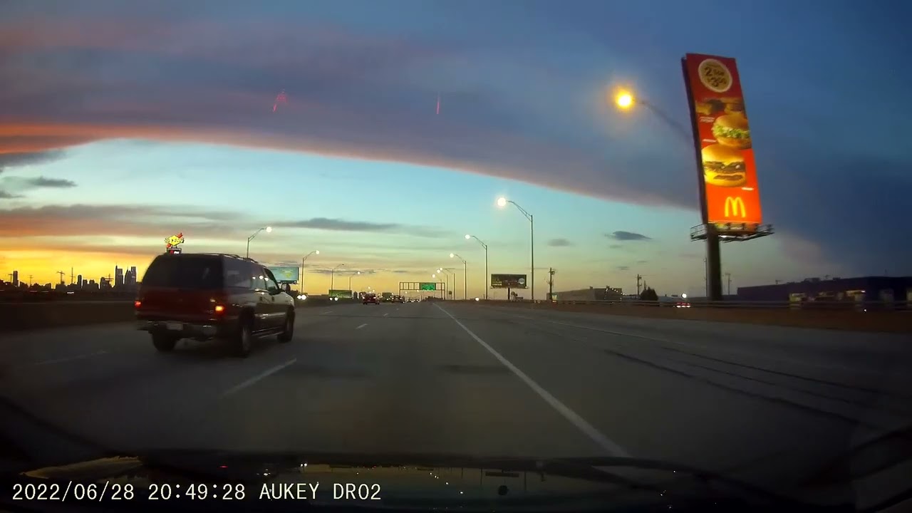Driving into Philadelphia at Sunset