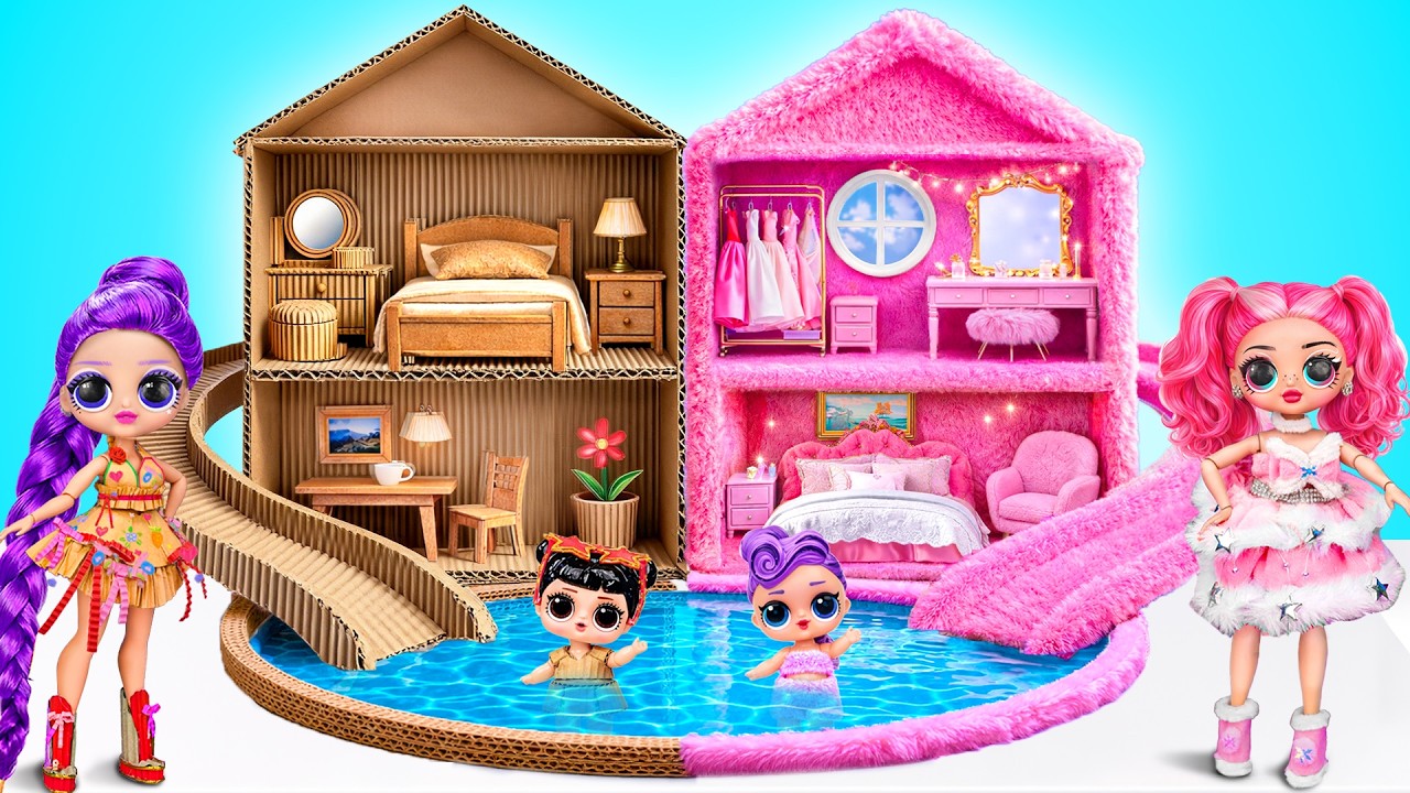 Doll Room Makeover | Cardboard vs Gold vs Fluffy | TuLaLoo Mini House