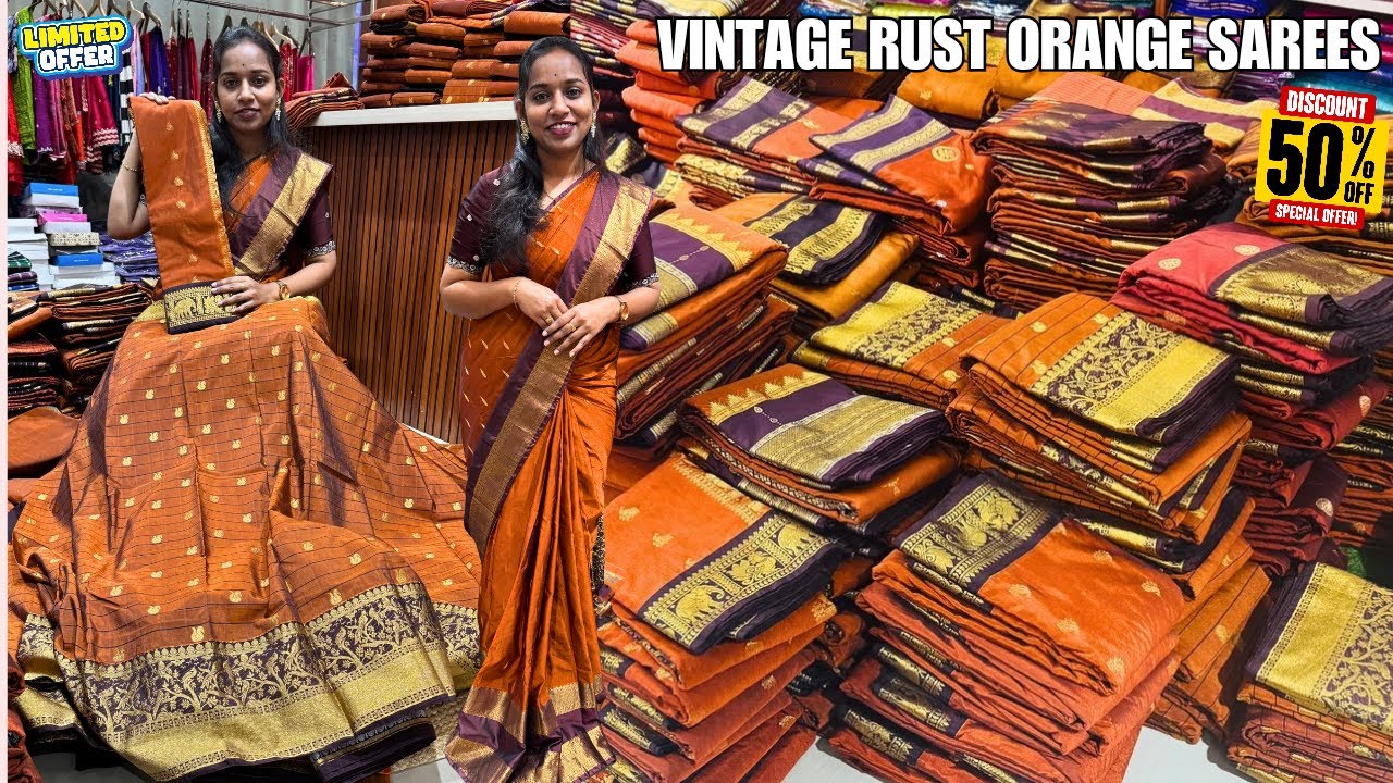 RUST ORANGE Sarees |SPECIAL Price  🥳|single saree home delivery|@Sowjanyastudios 