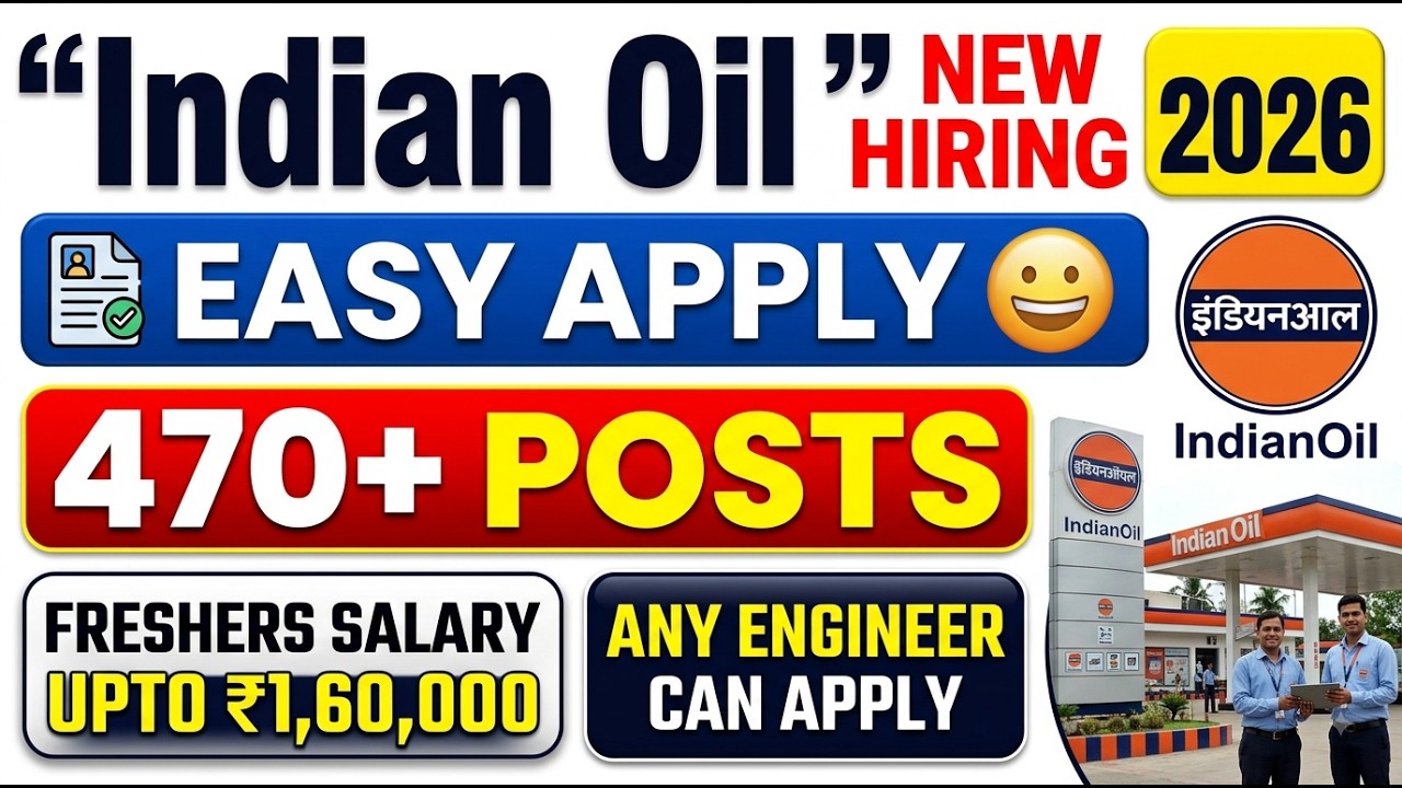 Indian Oil Hiring 2026| 470+ Vacancies|Any Engineer Can Apply|Salary ₹1,60,000/Month | Easy Apply ✅