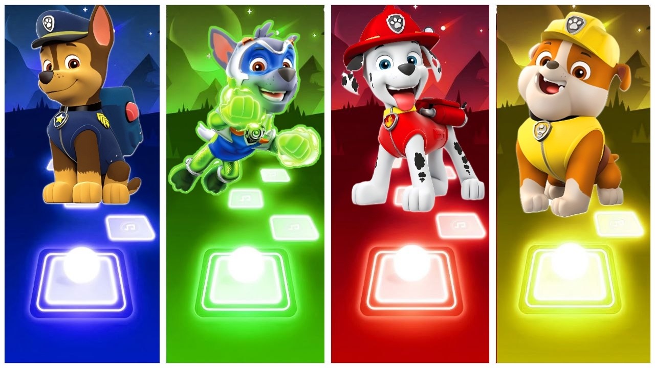 PAW Patrol - CHASE 🆚 ROCKY 🆚 MARSHALL 🆚 RUBBLE 🎶 Tiles Hop EDM Rush