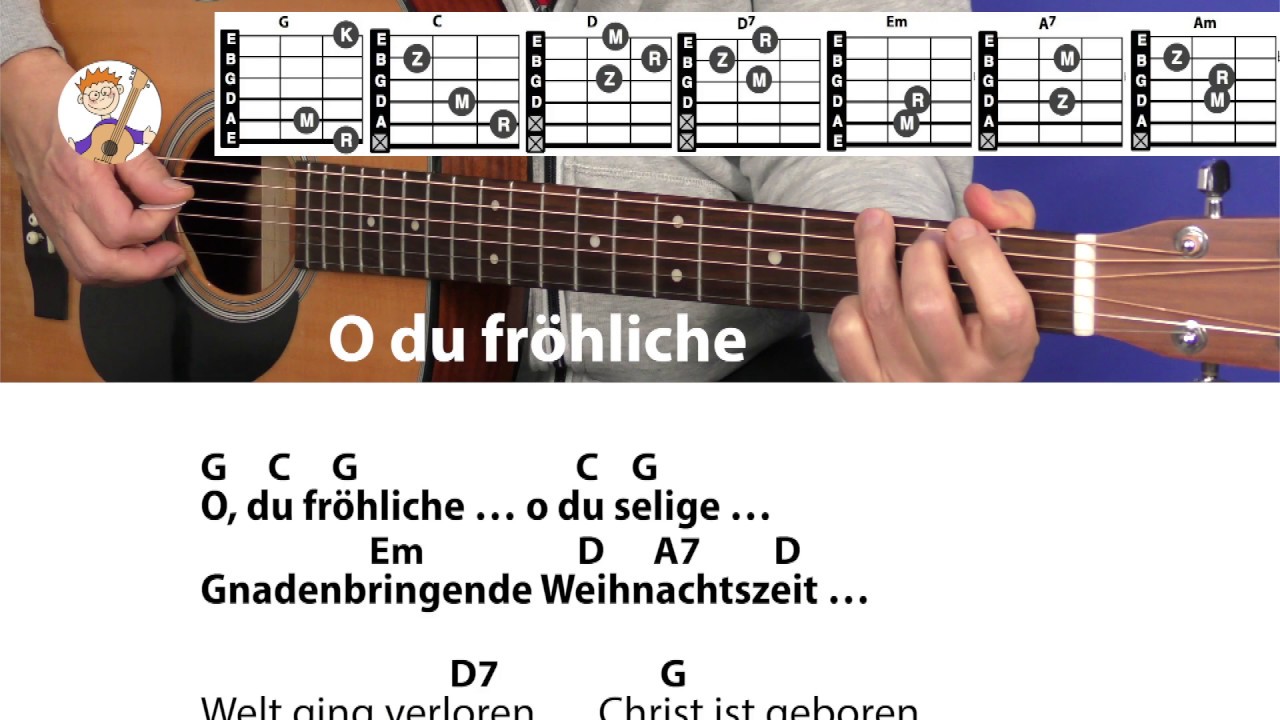 O du fröhliche - Weihnachtslied mit Akkorden & Text für Gitarre