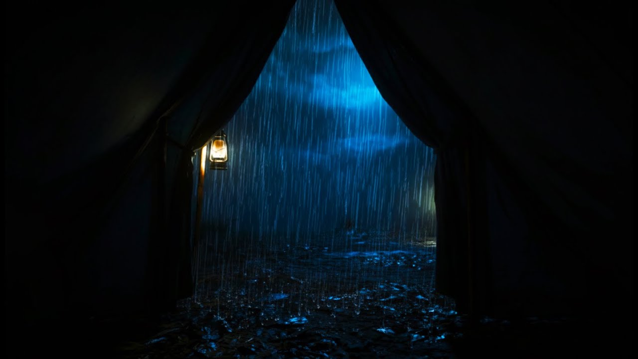 Rainy Night Rolling Across a Silent Canvas Camp | Deep Night Rain Soundscape