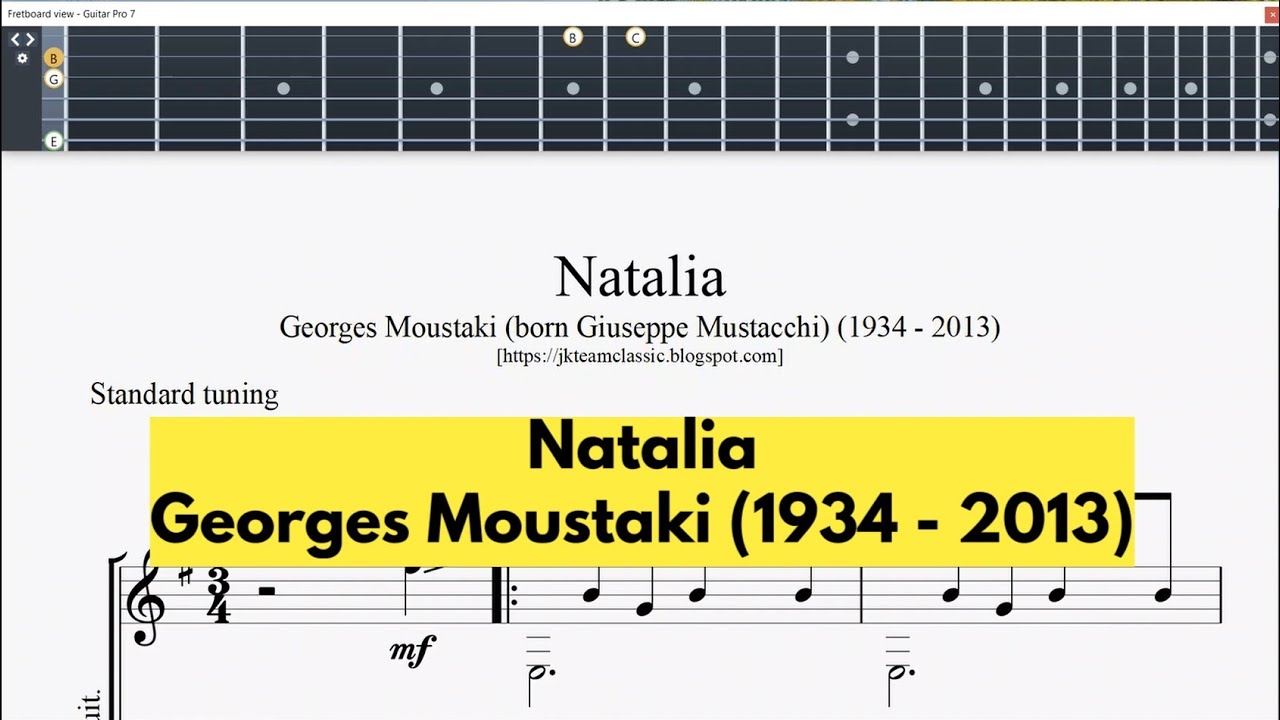 Natalia - Georges Moustaki (born Giuseppe Mustacchi) (1934 - 2013) - Guitar Tab