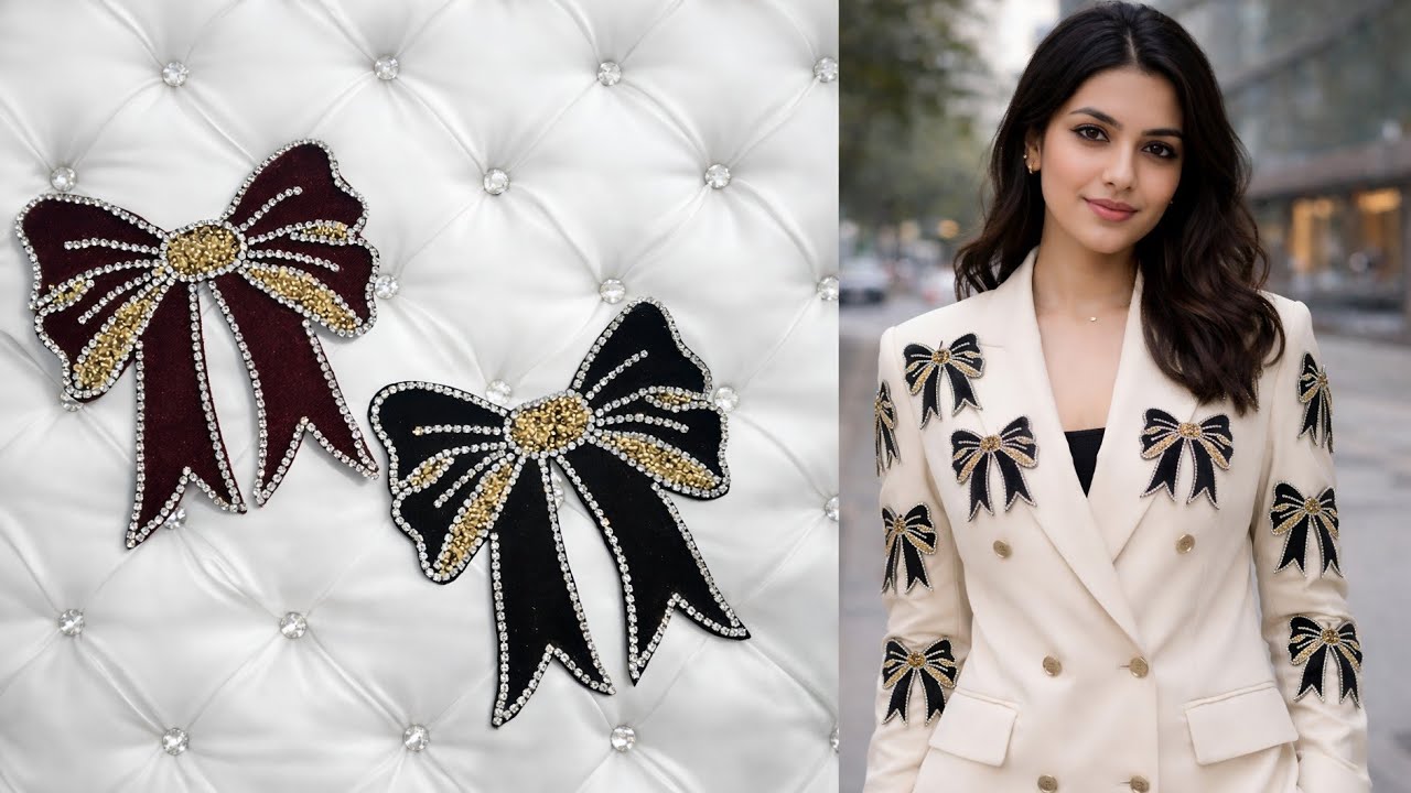 Luxury Bow Patch Design on Blazer 😍🔥 | Handmade Rhinestone Applique | Weeding session outfit 
