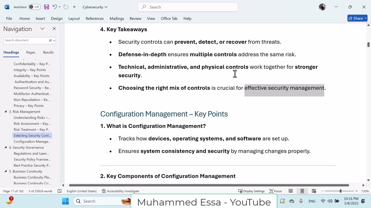 8  Cyber Security   Risk Assessment , Risk Treatment , Security Controls , Configuration Management