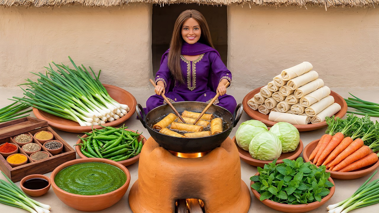 Miniature Doll Cooking Spring Roll | Pakistani Village Style Story | Tiny Doll Kitchen