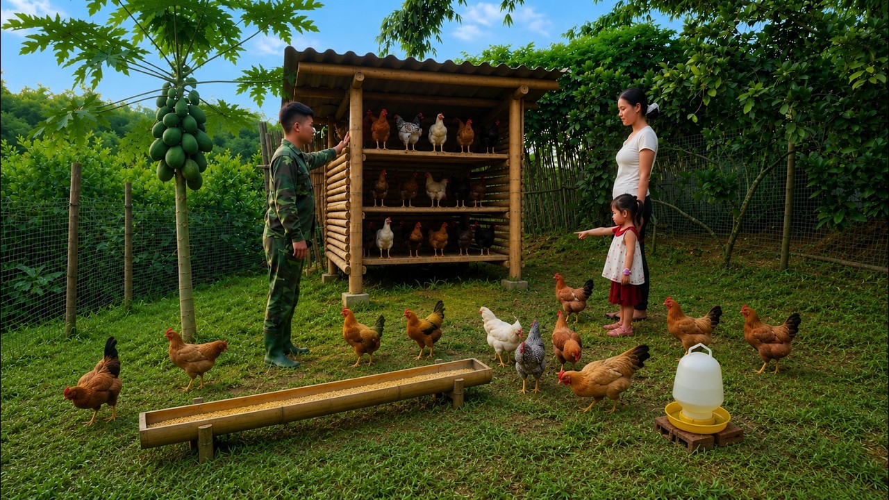 A single mother and a retired soldier built a chicken coop together, and the child was very happy