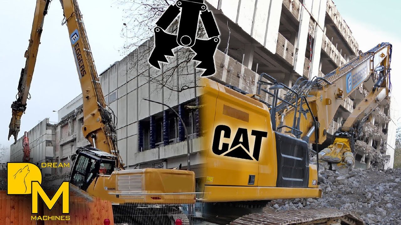 Amazing CATERPILLAR 340 high reach excavator 🚧 ripping down parking lot building heavy Equipment 💪