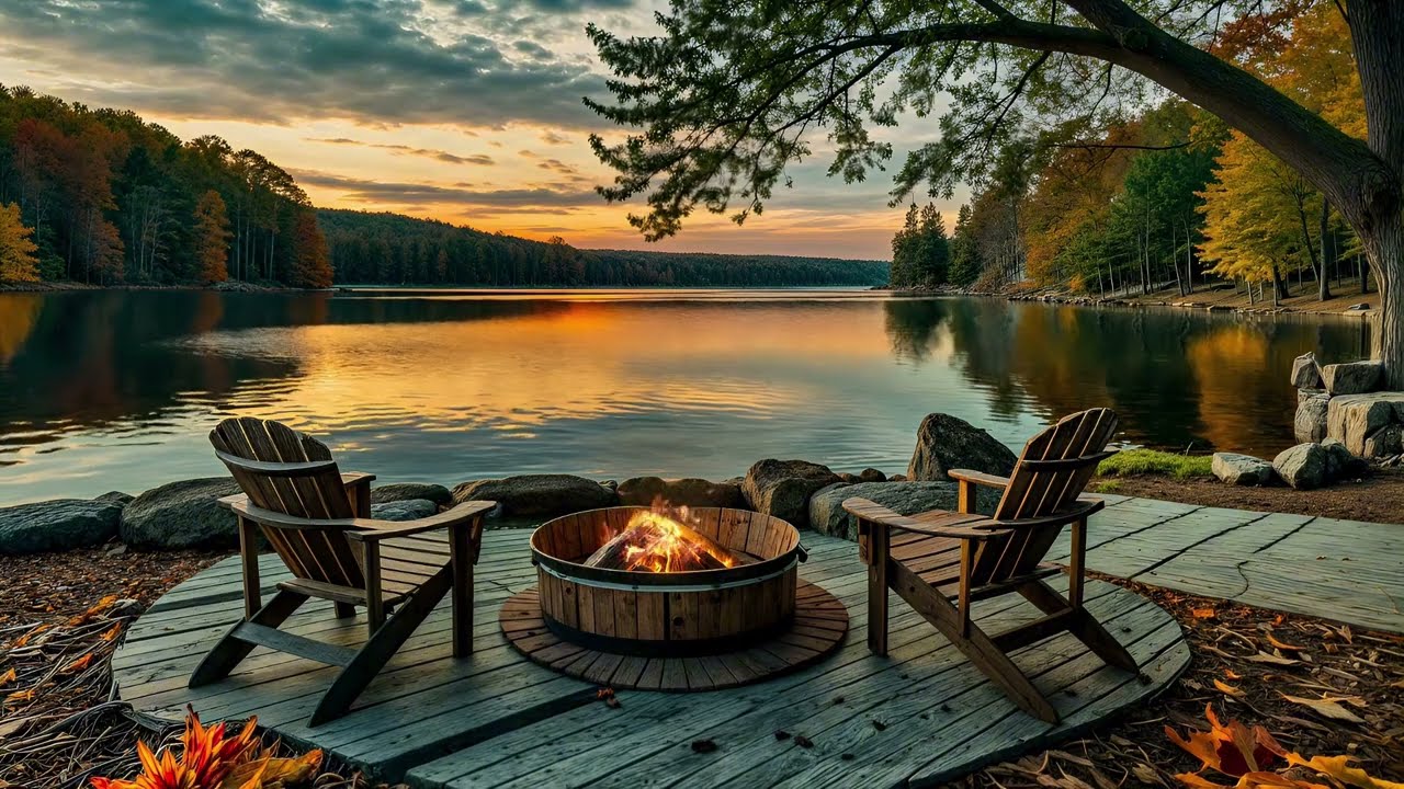 Relaxing Evening Escape: Lakeside Campfire & Birds Sounds | For Relax And Study
