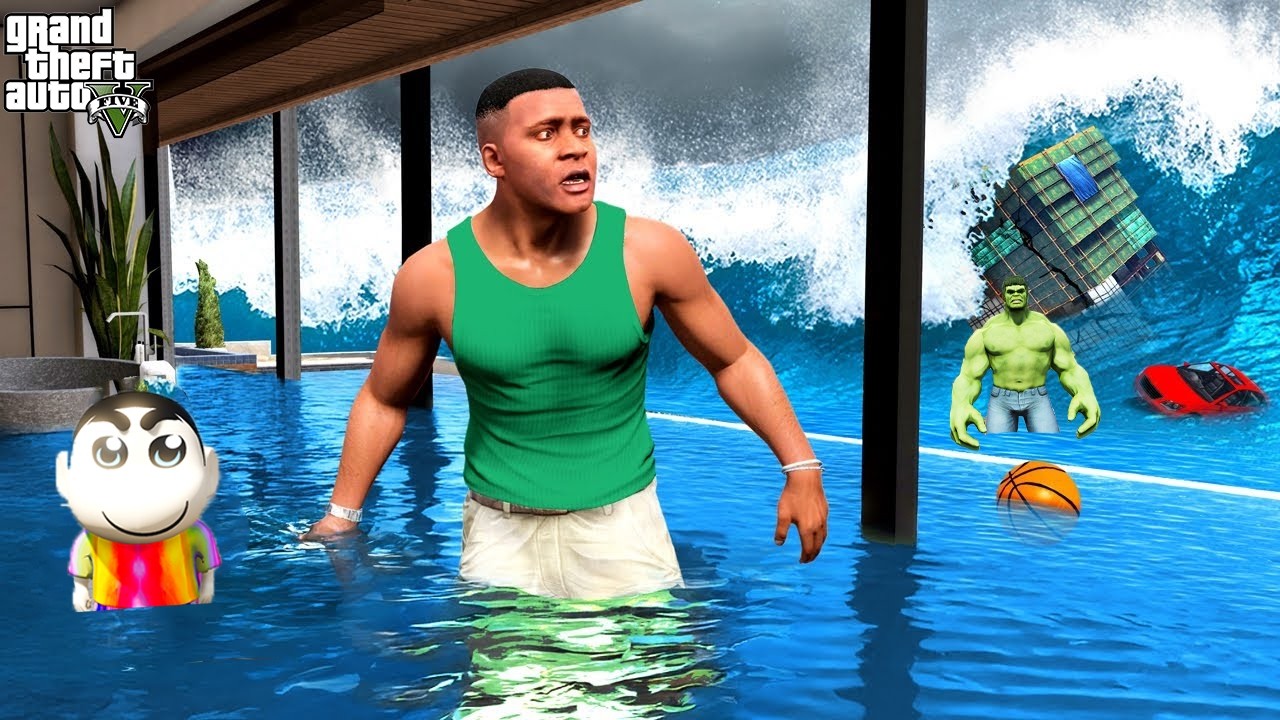 Franklin Survived Biggest Tsunami And Found Lost Shinchan And Pinchan In GTA 5 (GTA 5 Mods)