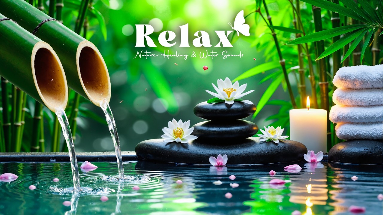 Relaxing Sleep Music & Nature Sounds 🌿Soothing Spa Piano Music, Bamboo Water Fountain, Calm Music