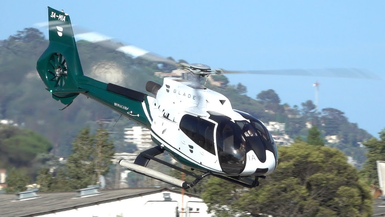 Airbus Helicopters H130 (Eurocopter EC130 B4) landing & take off at Cannes airport