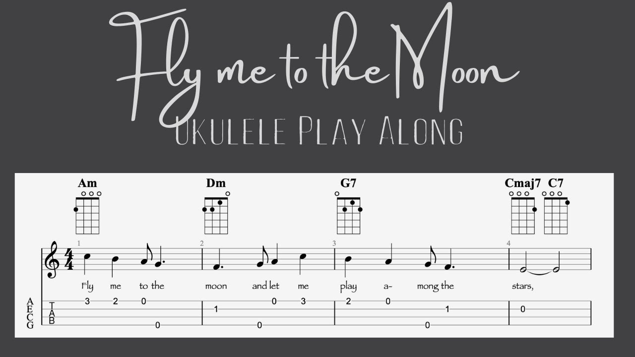 Fly me to the Moon Ukulele Play Along with music on Screen