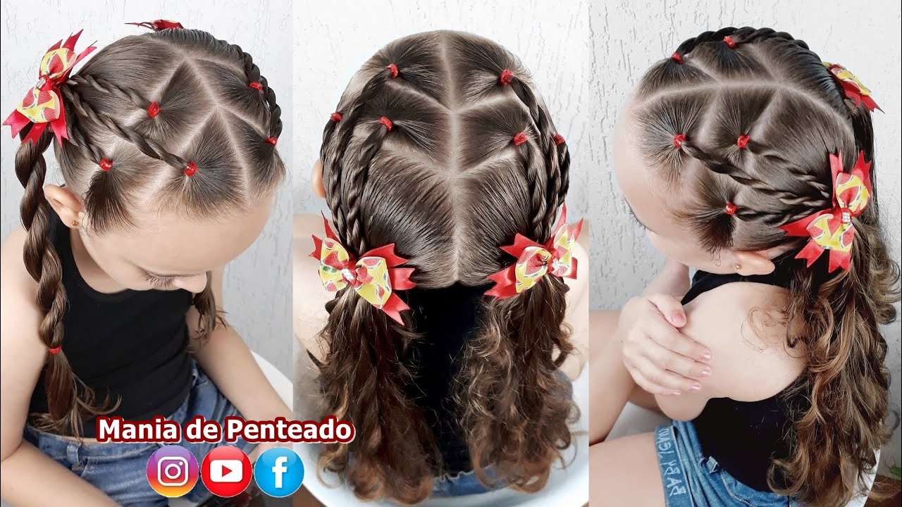 Penteado Infantil fácil com ligas e Maria Chiquinha | Easy hairstyle with rubber band for girls