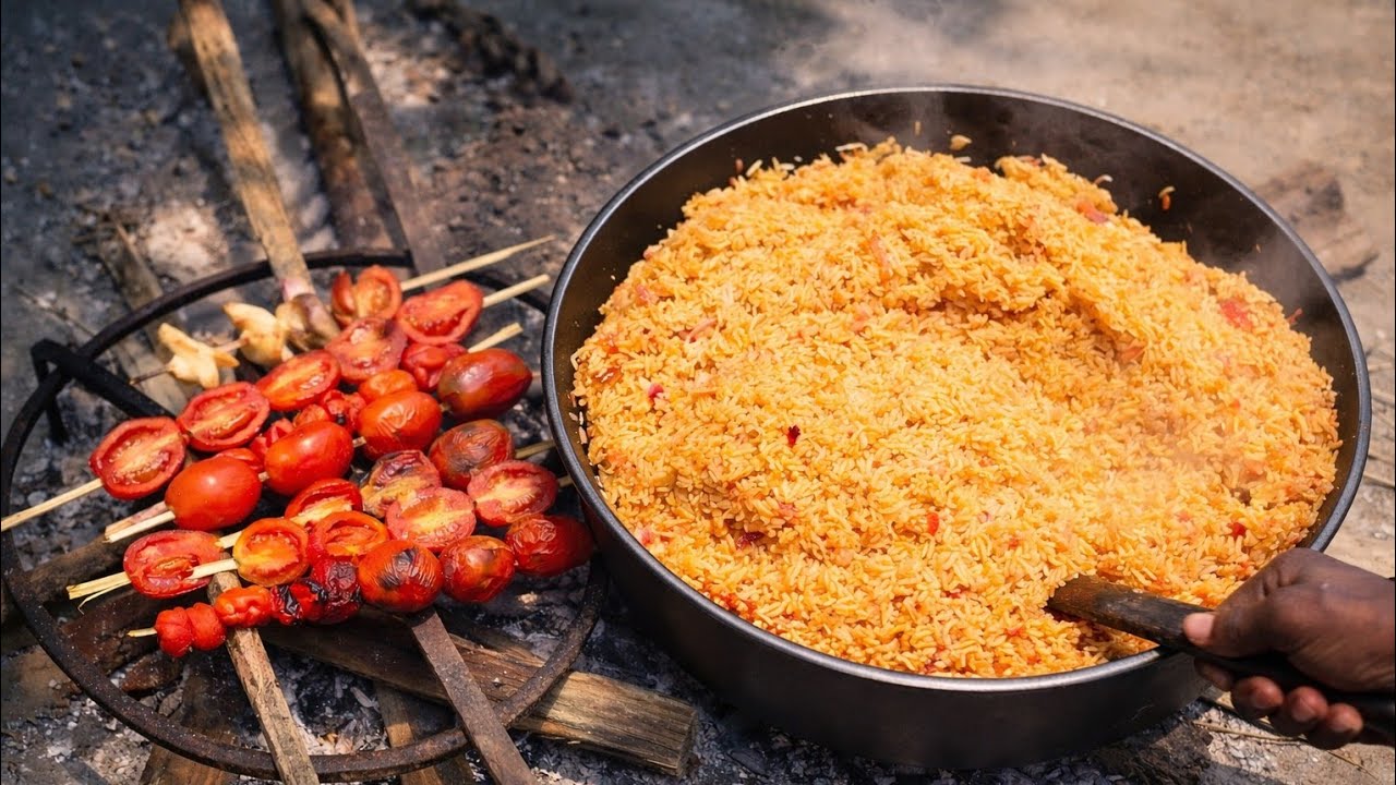 Nigerian jollof rice made using the traditional method 