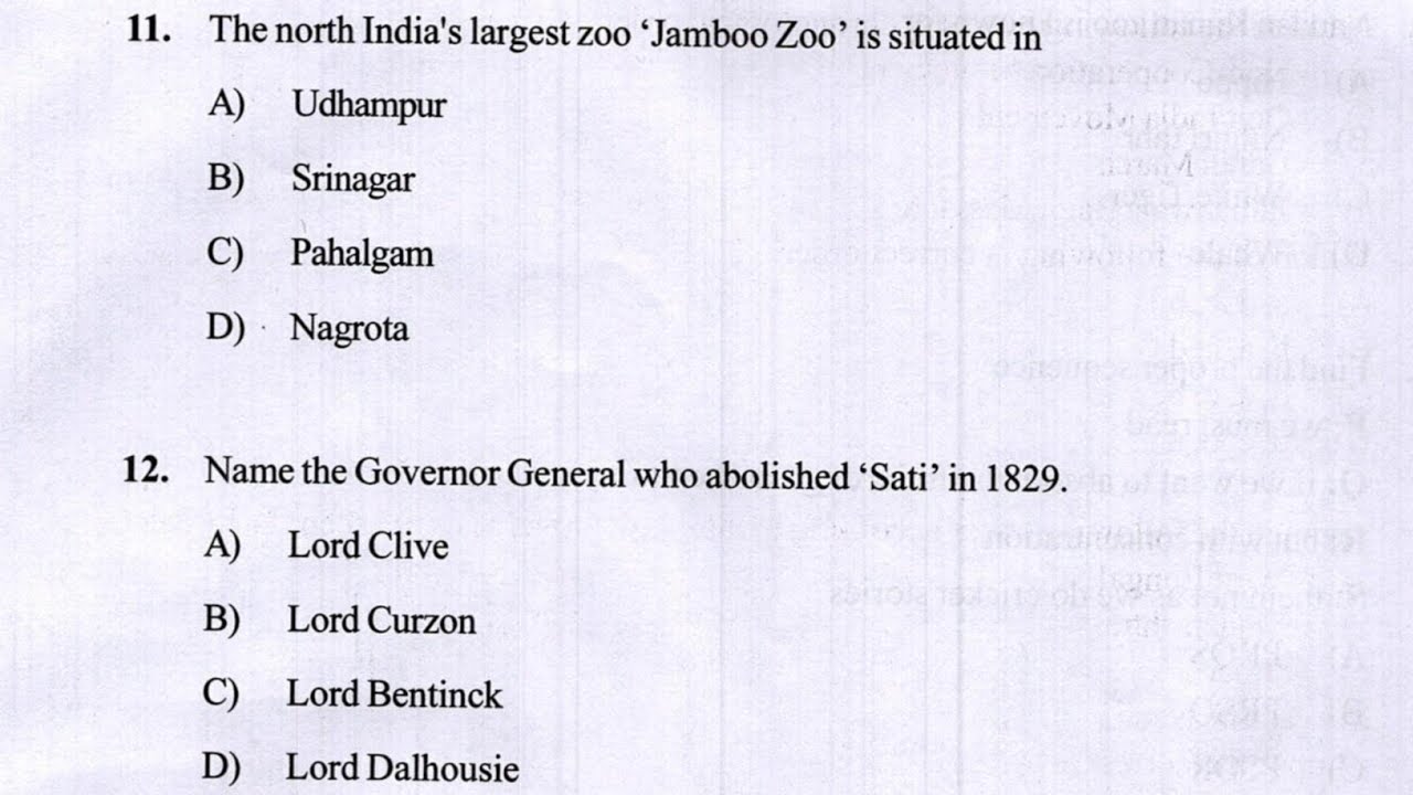 JKSSB JUNIOR ASSISTANT | NAIB TEHSILDAR | GK MCQS | JKSSB PREVIOUS YEAR QUESTION PAPER. 