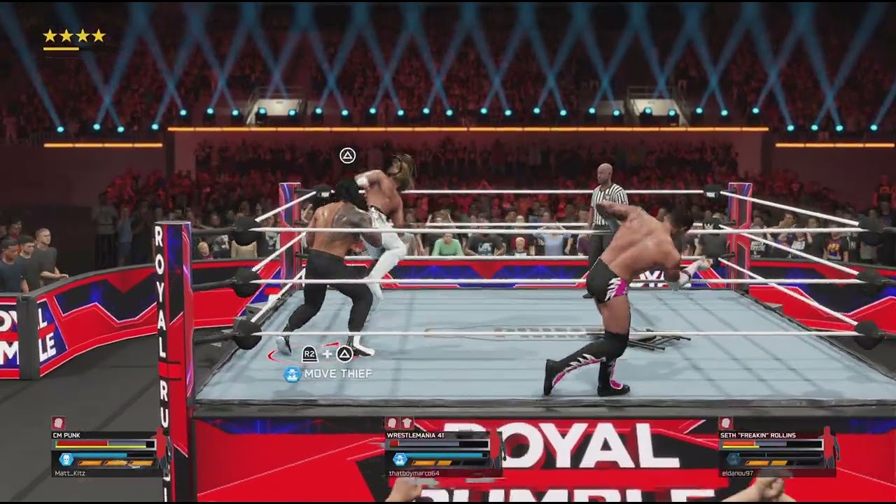 WWE 2K25 cm punk vs seth rollins vs Roman reigns