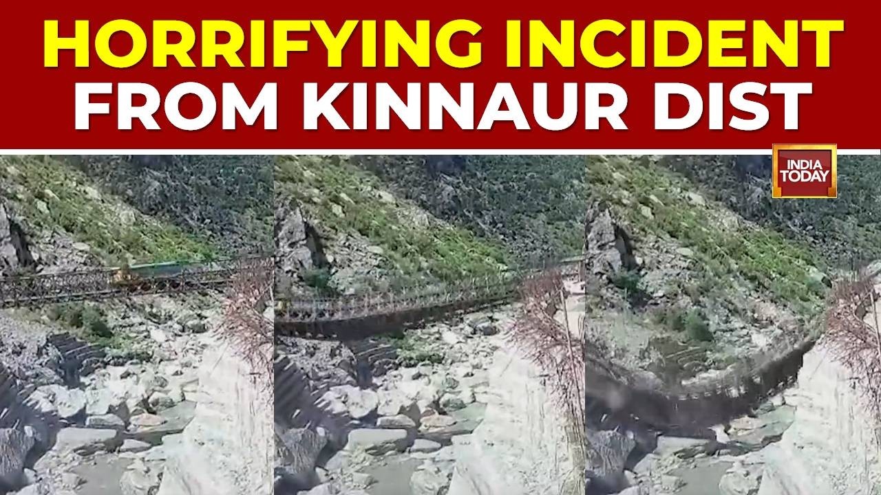 Himachal Bridge Collapse: Iron Bridge In Kinnaur Caves In; Dumper Driver Escapes Safely | Viral