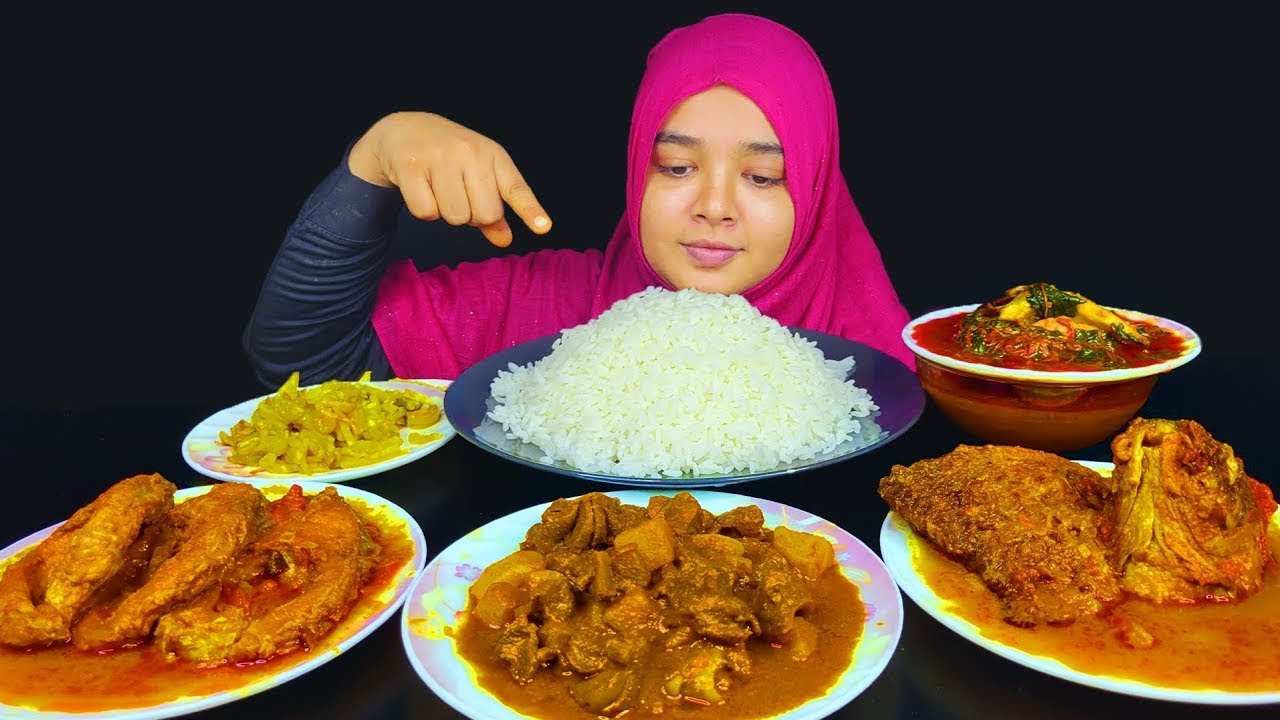 REAL MUKBANG EATING BIG FISH CURRY, FISH HEAD CURRY, GIZZARD WITH POTATO CURRY, GRAVY *ASMR EATING