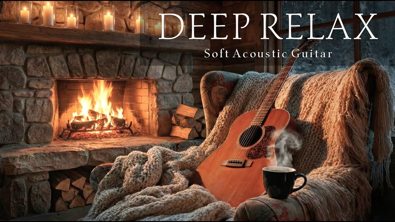 Soft Acoustic Guitar for Deep Relax & Stress Relief | Cozy Fireplace (2 Hours)