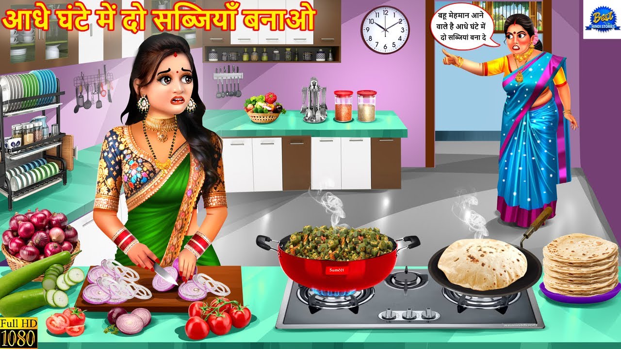आधे घंटे में दो सब्जियाँ बनाओ | Hari Hari Sabjiyan | Saas Bahu | Hindi Kahani | Hindi Cartoon |Story