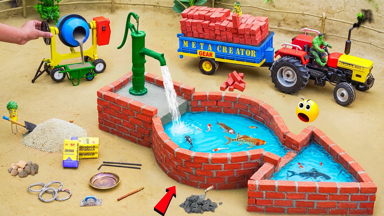 DIY Mini Tractor Builds Working Brick Hand Pump | Village Water Supply Construction Science Project
