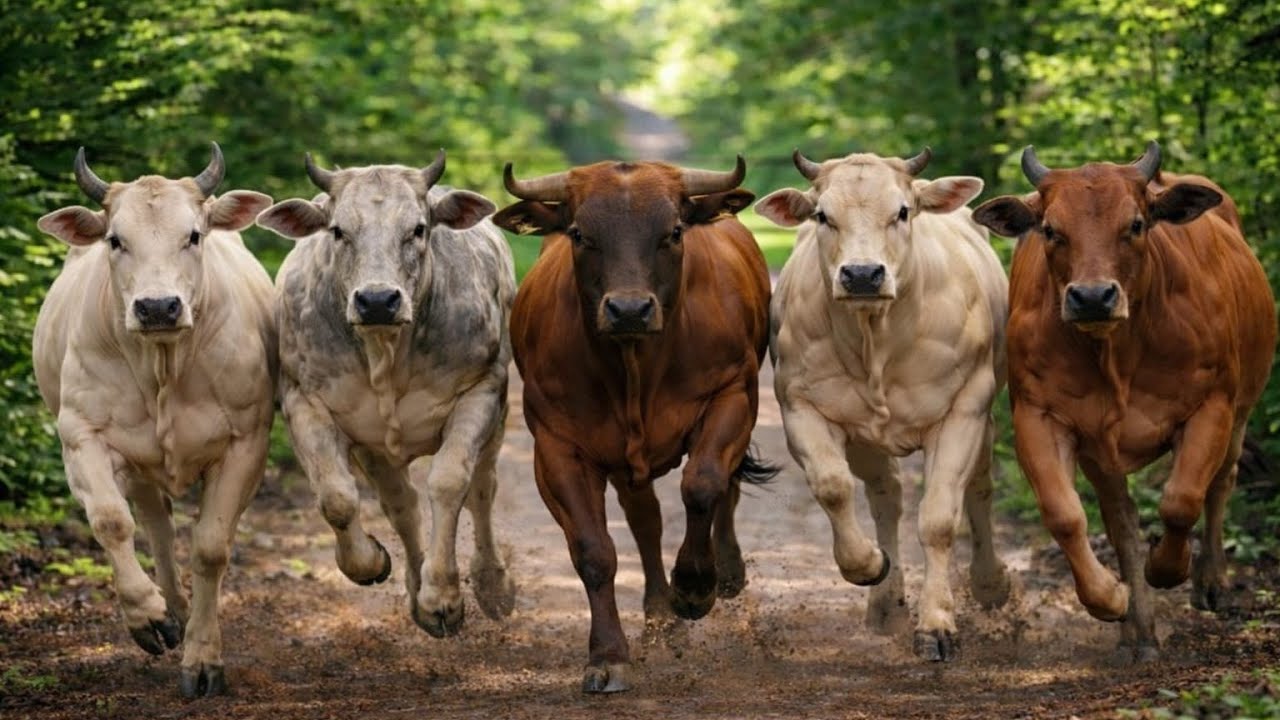 herding activity of cute cows from the pen immediately running  down the hill, cow sound cow Moo