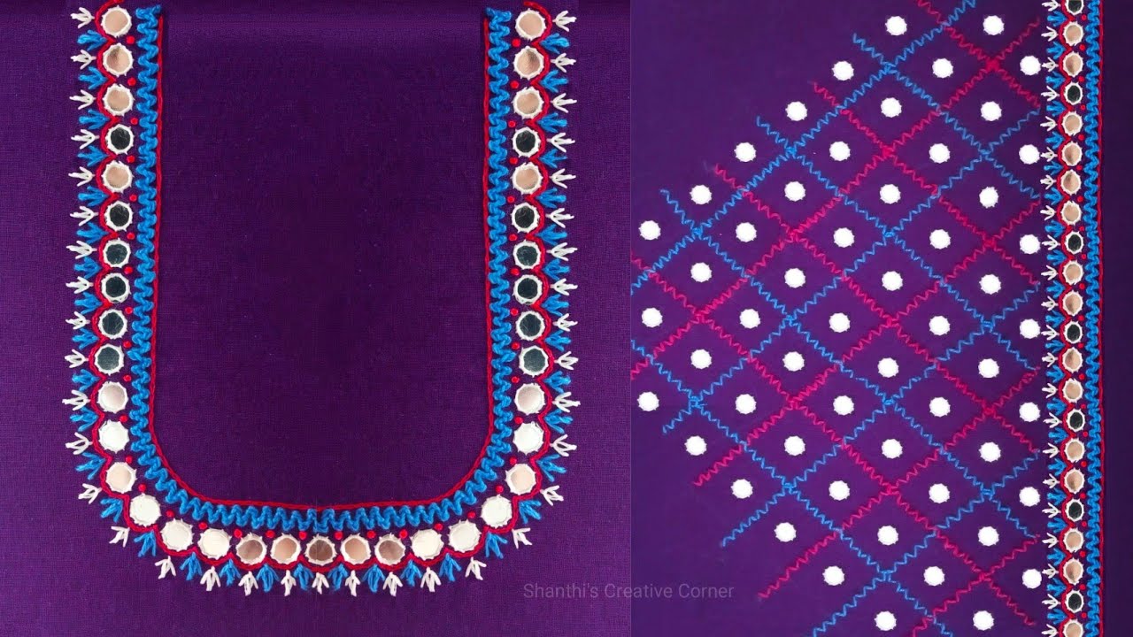 Beautiful Neck and Sleeve Design Using Normal Needle #MirrorWorkBlouseDesign9