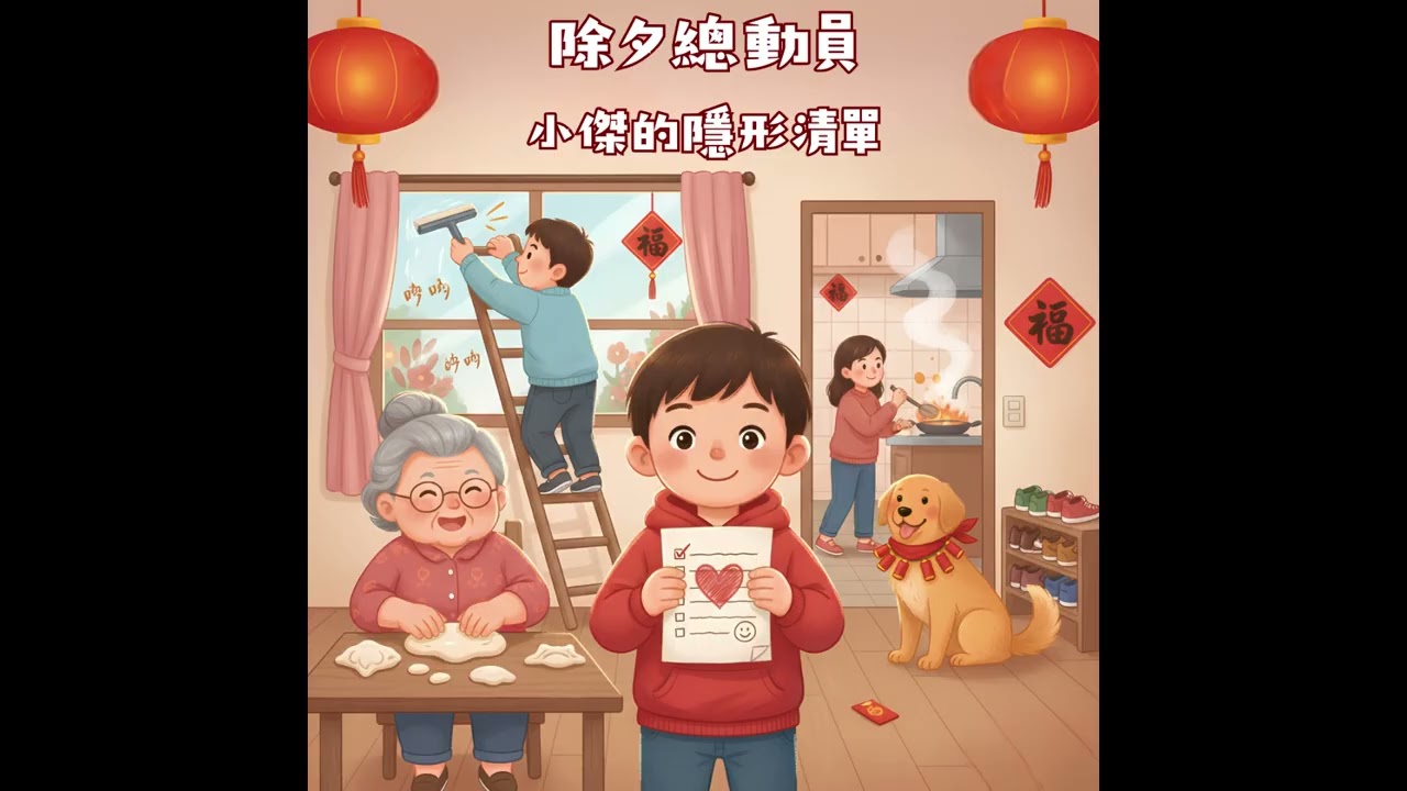 🌟 晚安故事時間｜📖 AI繪本上線《除夕總動員：小傑的隱形清單》｜看見家人的付出，學習觀察需求與成為貼心「神隊友」的過年大冒險 ✨